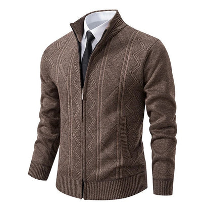 Herren-Strickjacke mit Zopfmuster und Reißverschluss
