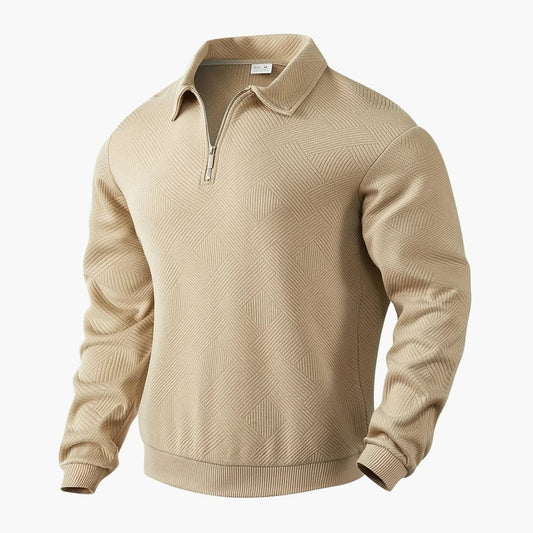 Herren-Strickpullover mit Reißverschlusskragen und Strukturmuster