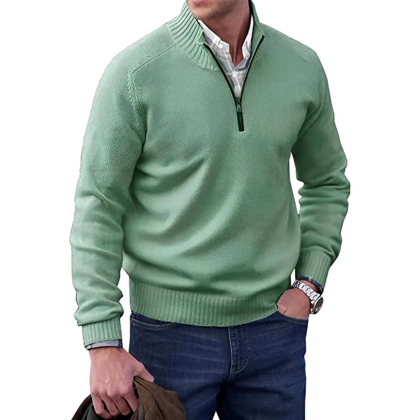 Herrenpullover mit halbem Reißverschluss und Stehkragen