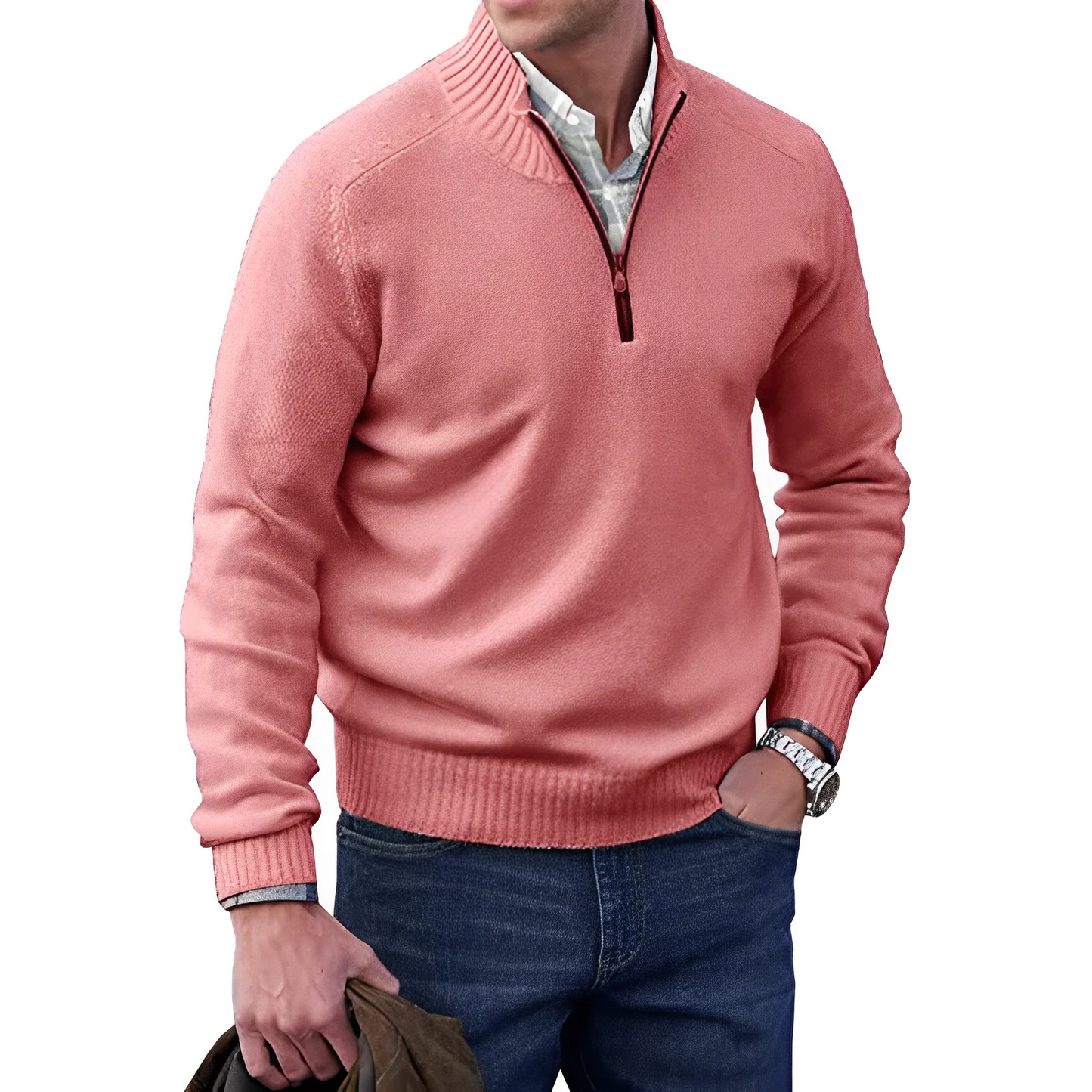 Herrenpullover mit halbem Reißverschluss und Stehkragen
