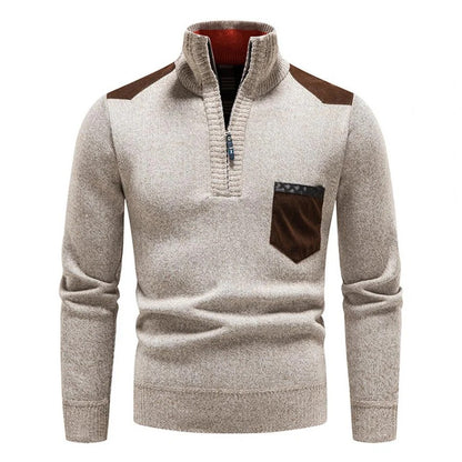 Herren-Strickpullover mit Stehkragen und Brusttasche