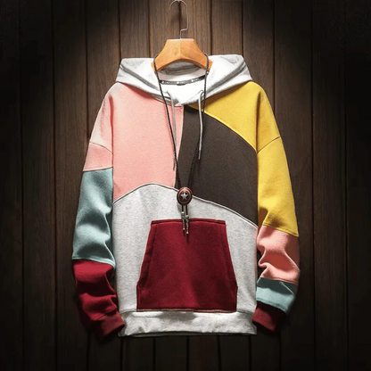 Hoodie mit Patchwork-Design und Kängurutasche