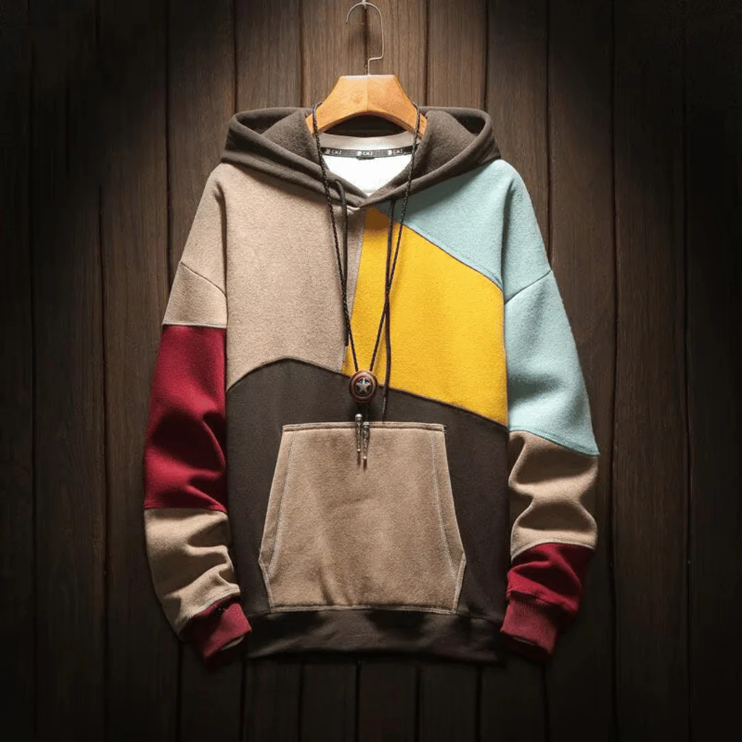 Hoodie mit Patchwork-Design und Kängurutasche