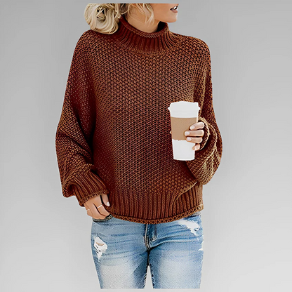 Langer Damen Strick Pullover mit Rollkragen – Winter