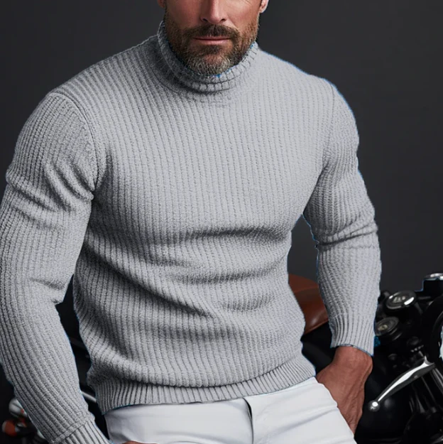 Herren-Feinstrickpullover mit Rippenstruktur und hohem Kragen