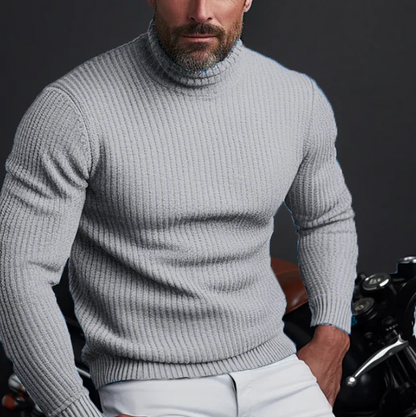 Herren-Feinstrickpullover mit Rippenstruktur und hohem Kragen