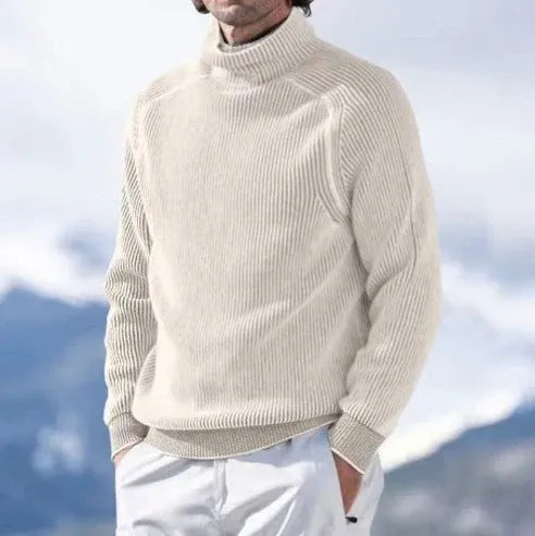 Herren-Rippenstrickpullover mit hohem Kragen