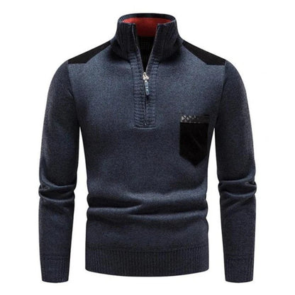 Herren-Strickpullover mit Stehkragen und Brusttasche