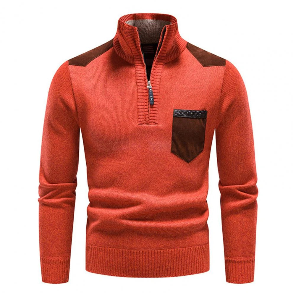 Herren-Strickpullover mit Stehkragen und Brusttasche