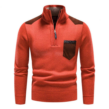 Herren-Strickpullover mit Stehkragen und Brusttasche