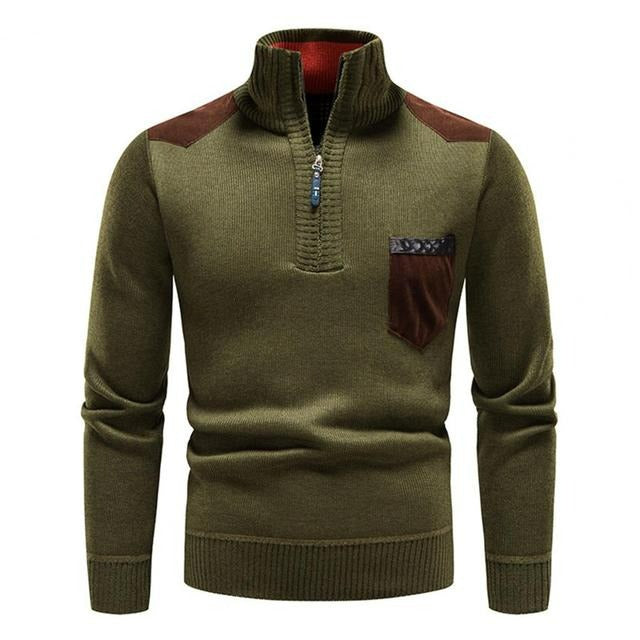 Herren-Strickpullover mit Stehkragen und Brusttasche