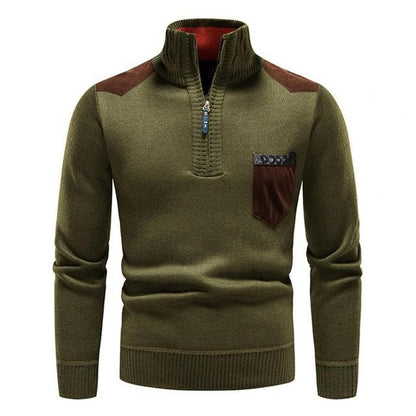 Herren-Strickpullover mit Stehkragen und Brusttasche