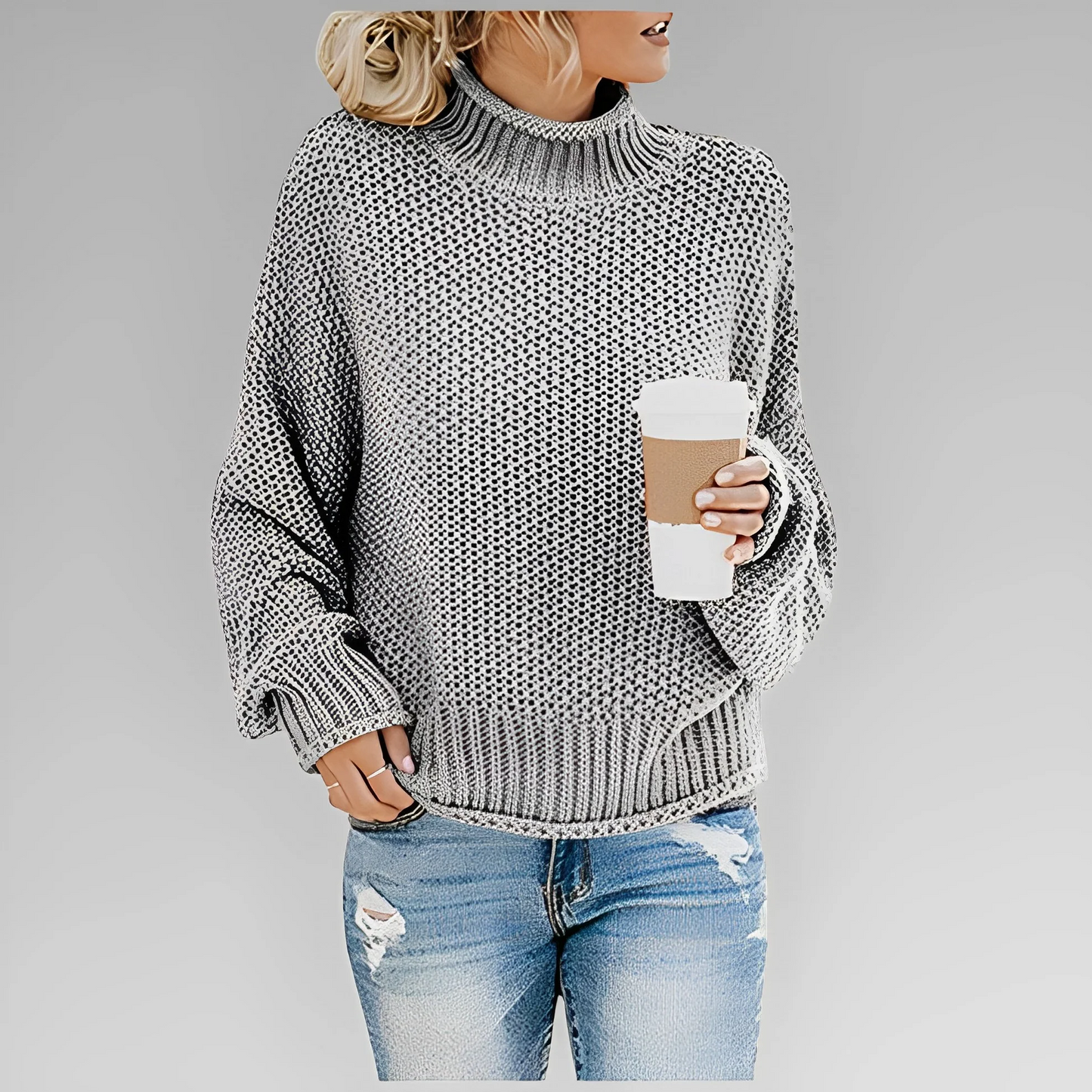 Langer Damen Strick Pullover mit Rollkragen – Winter