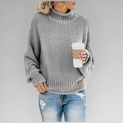 Langer Damen Strick Pullover mit Rollkragen – Winter