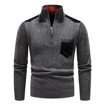 Herren-Strickpullover mit Stehkragen und Brusttasche