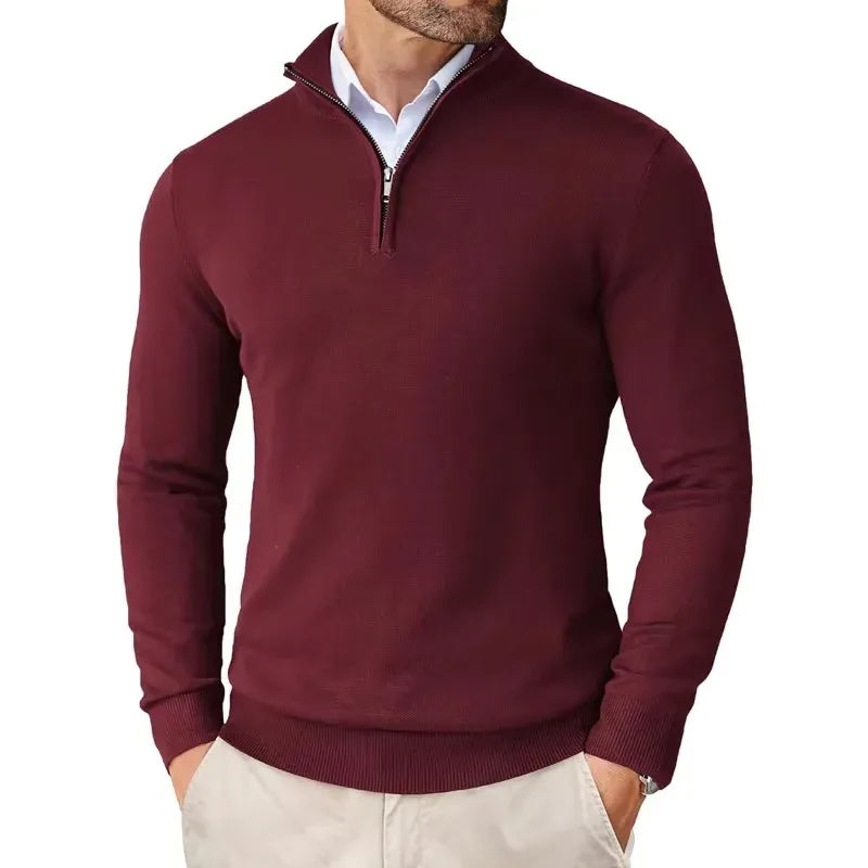 Herren-Feinstrickpullover mit Reißverschlusskragen