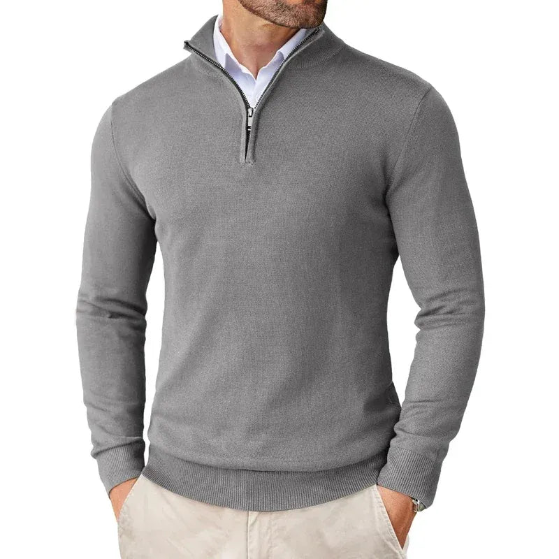 Herren-Feinstrickpullover mit Reißverschlusskragen