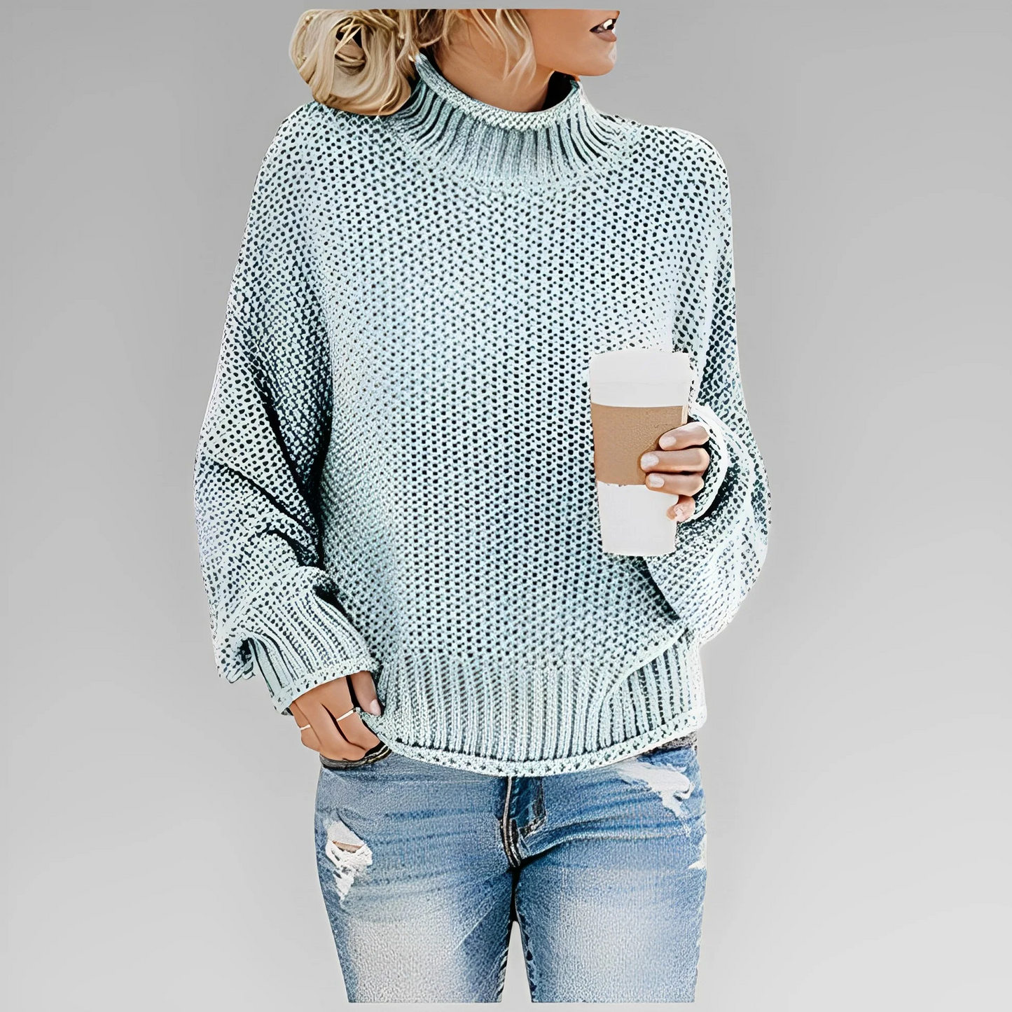 Langer Damen Strick Pullover mit Rollkragen – Winter