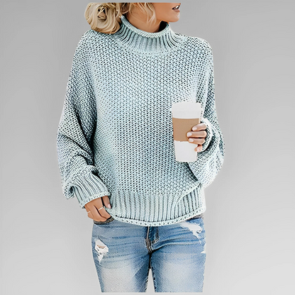 Langer Damen Strick Pullover mit Rollkragen – Winter