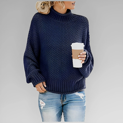 Langer Damen Strick Pullover mit Rollkragen – Winter