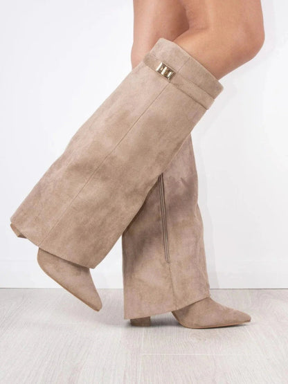 Damen-Stiefel mit hohem Schaft und Veloursoptik