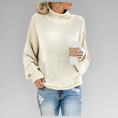 Langer Damen Strick Pullover mit Rollkragen – Winter