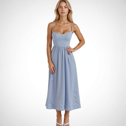 Damen Midikleid mit Trägern und ausgestelltem Rock