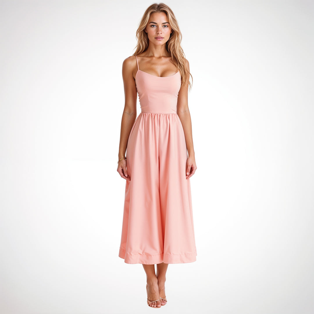 Damen Midikleid mit Trägern und ausgestelltem Rock