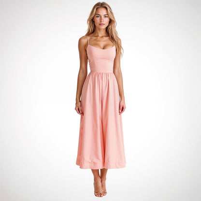 Damen Midikleid mit Trägern und ausgestelltem Rock