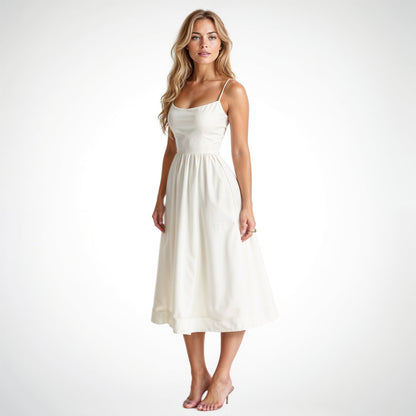 Damen Midikleid mit Trägern und ausgestelltem Rock