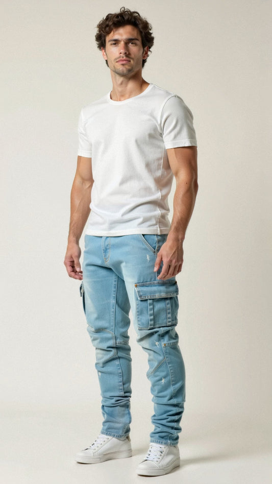Herren-Cargohose mit schmal zulaufendem Schnitt und mehreren Beintaschen
