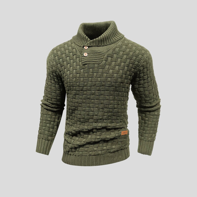 Herren Strickpullover mit Stehkragen und Knopfleiste
