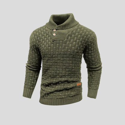Herren Strickpullover mit Stehkragen und Knopfleiste