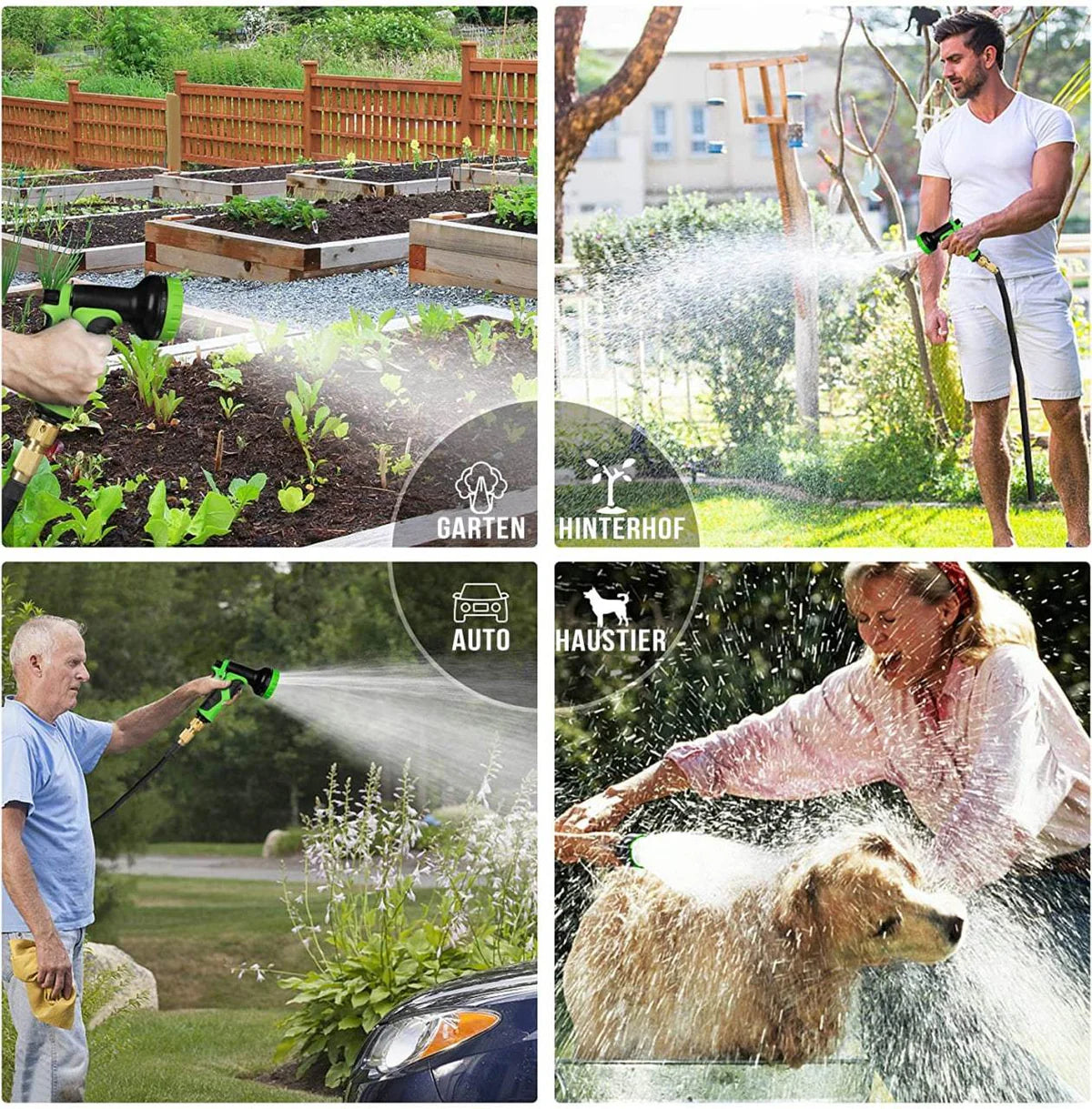 Gartenschlauch mit Sprühkopf und flexibler Länge