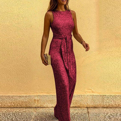 Ärmelloser Jumpsuit mit Rückenausschnitt und langen Hosenbeinen