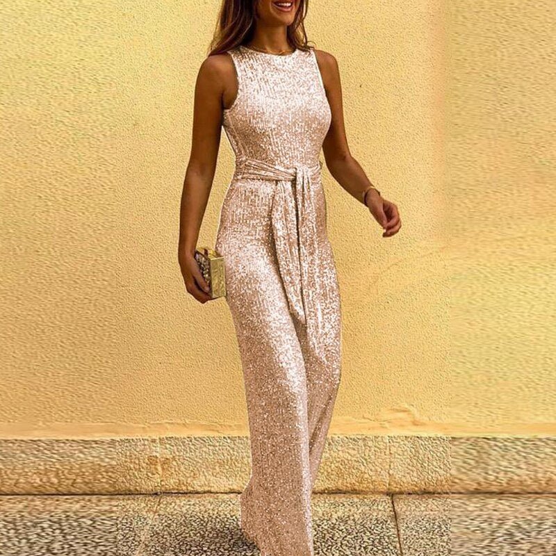 Ärmelloser Jumpsuit mit Rückenausschnitt und langen Hosenbeinen